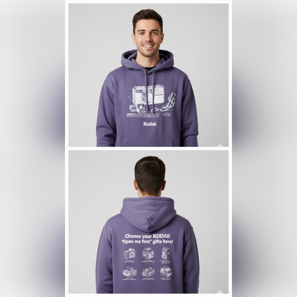 Vintage Kodak Camera Hoodie Purple Small Streetwear Photography Y2K Photo Vibe